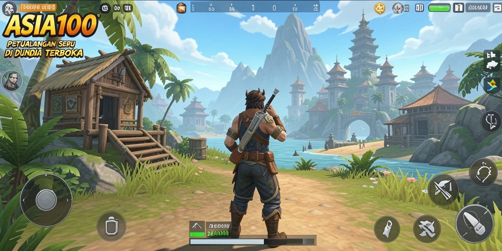 Tampilan gameplay ASIA100 yang menampilkan petualangan di dunia terbuka.