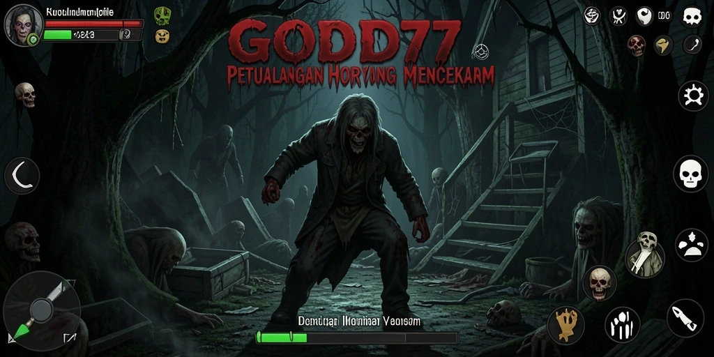 Tampilan gameplay <strong>GOD77</strong> yang menegangkan dengan suasana mencekam.