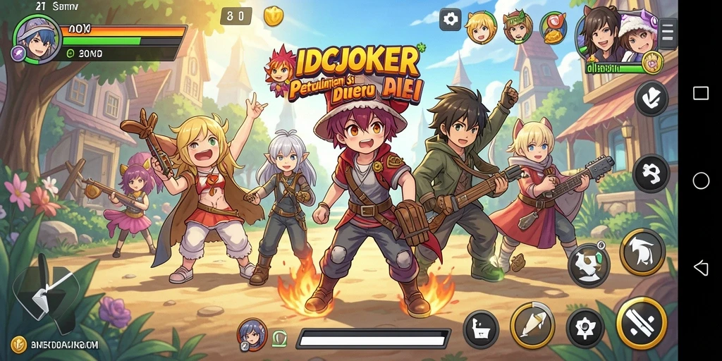 Gameplay IDCJOKER yang menampilkan aksi karakter anime.